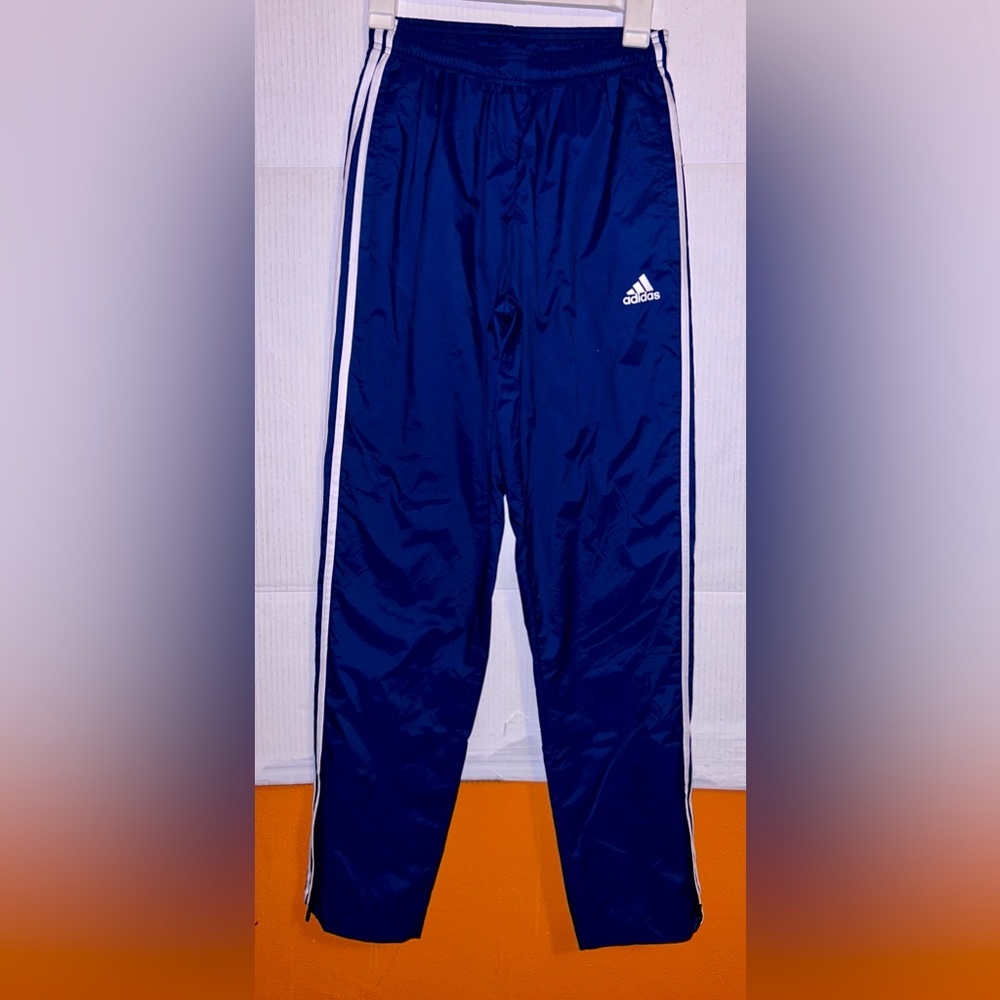 Vintage style Adidas Drawstring Track Pants Mens Blue pocket and zippers Size S